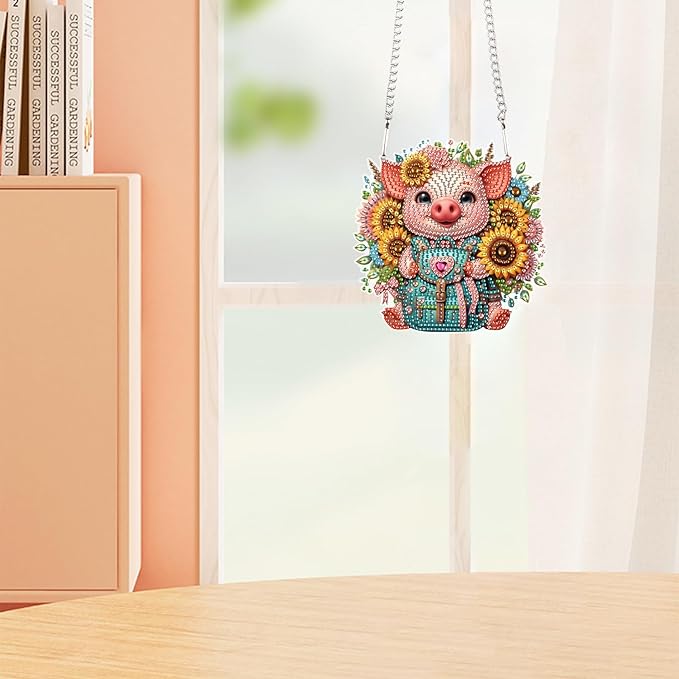Tontut Pig Sunflower Diamond Art Painting Kits Hanging Decoration,5D Diamond Art Painting,DIY Special Shape Diamond Craft Wall Garden Decoration,Gifts