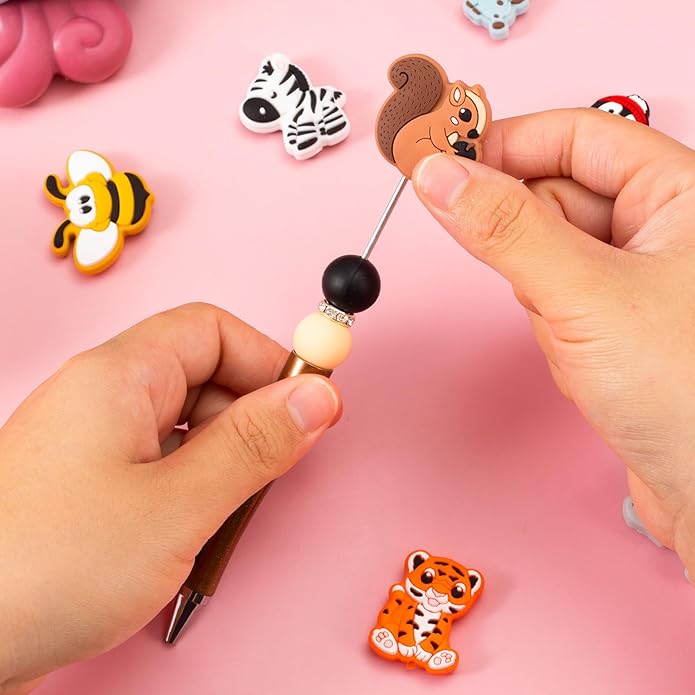 Silicone Focal Beads, 20 Pcs Cute Animals Focal Beads for Pens Characters, Silicone Charm Beads Accessory Kit for Beaded Pens, Keychain Making & DIY Handmade Crafts