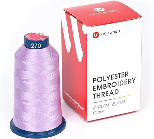 Poolin Embroidery Machine Thread Richword Selected Purple 4000M 40WT Polyester Embroidery Thread – Smooth, Strong Single Spool for Home & Commercial Machines 0270