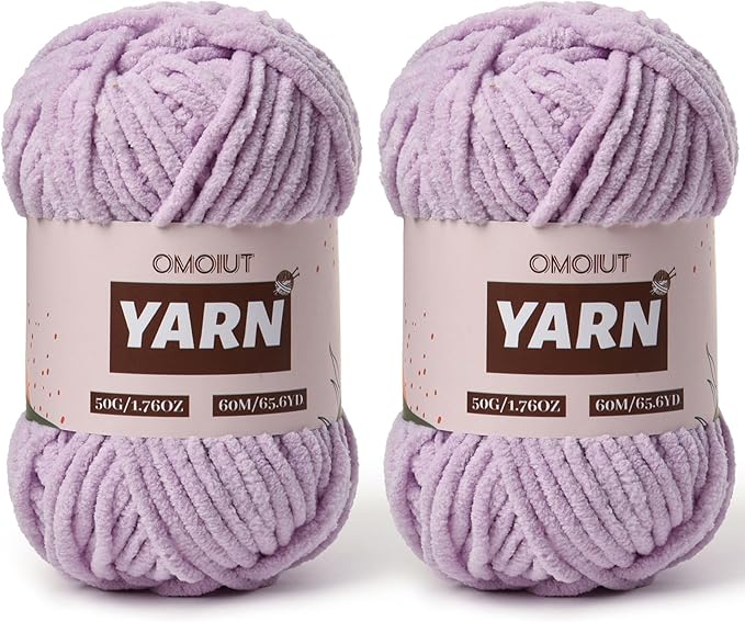 2 Packs Plush Chenille Chunky Crochet Yarn - Baby Yarn for Crocheting Soft - Velvet Yarns Knitting for Blankets Crafts - Fluffy Amigurumi Yarns 100g/131yds (2 Light Purple)