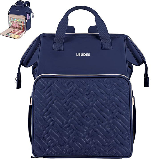 Leudes Knitting Bag Backpack,Yarn Storage Organizer Large Crochet Bag Tote Christmas Gift Yarn Holder Case for Carrying Projects,Knitting Needles (Navy Blue)