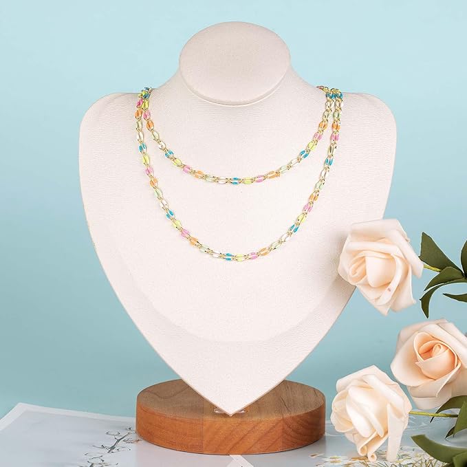KYUNHOO 4 Meters Colorful Oil Drip Cable Chain for Jewelry Making, 16K Gold Plated Brass Chain Mixed Color Enamel Chain Necklace Women Bracelet DIY Jewelry Supplies Findings