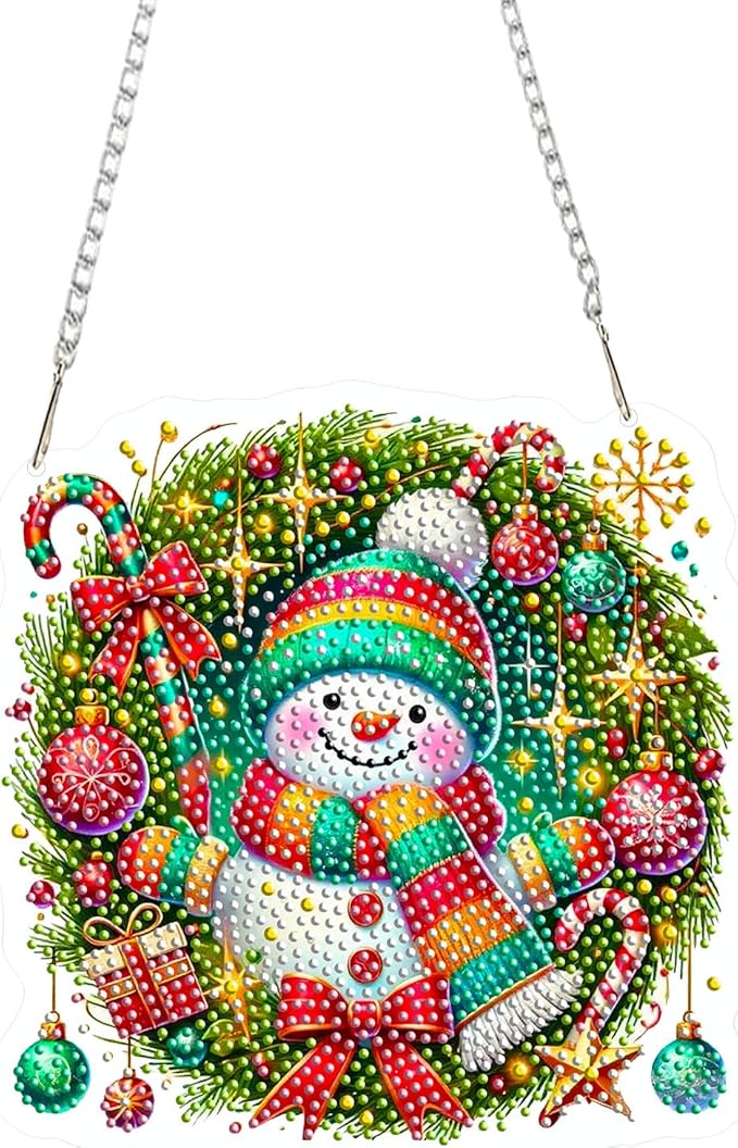 EMIEAUFG Christmas Diamond Art Hanging Kit for Adult, Xmas Snowman Diamond Art Pendants, Double Sided Acrylic & 5D Special Shaped Rhinestone, Christmas DIY Ornament for Window Home Wall Decor