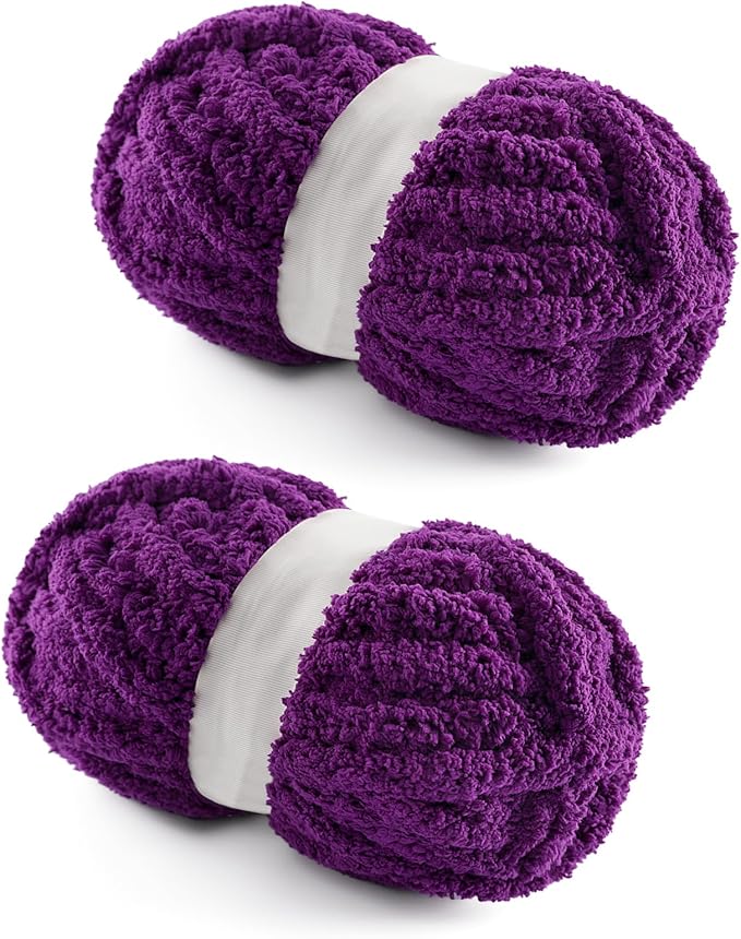2 Pack Chunky Yarn for Hand Knitting - Chunky Chenille Blanket Yarn for Crocheting and Crochet with Jumbo Fluffy Super Bulky 25 yds 7.7 oz Each Skein (Violet)