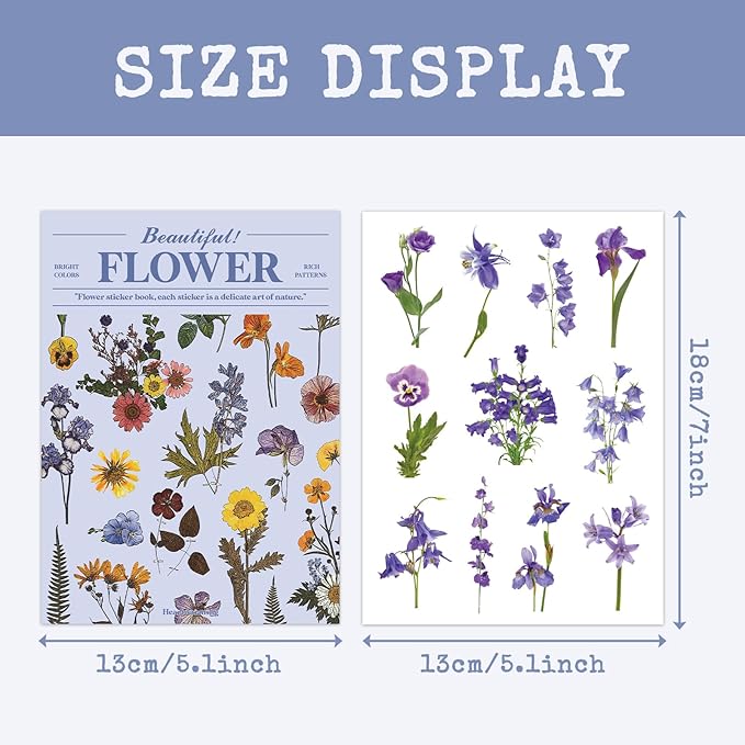 40 Sheets Flower Stickers - Waterproof Scrapbook Sticker & Junk Journal Supplies, Spring Nature Stickers for Adults DIY Crafts