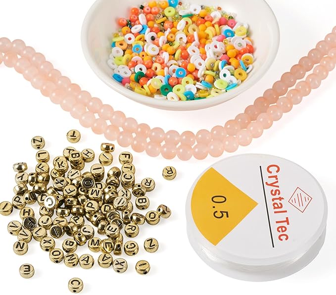 Spritewelry Friendship Bracelet Making Kit with Glass Seed Beads 8mm Pink Clay Beads Bracelet Making Kit for Adults Letter Bead for Jewelry Making DIY Crafts Gift Supplies 1 Bag