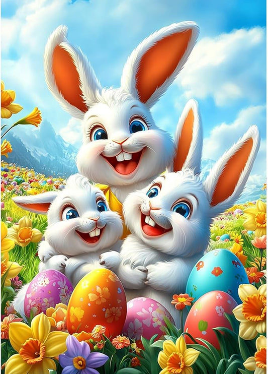 Cartoon Easter Bunny with Eggs Diamond Art Kits for Adults, DIY Diamond Painting Kits for Adults for Beginners, 5D Full Round Drill Gem Art Painting Kit for Home Wall Decor, Happy Easter, 12x16 inch