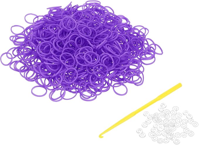 uxcell 600Pcs Loom Rubber Band, Bracelet Making Refill Kit Elastic Loom Band with 25Pcs S-Clips and 1Pcs Crochet Hooks for Weaving DIY Handcrafts, Purple