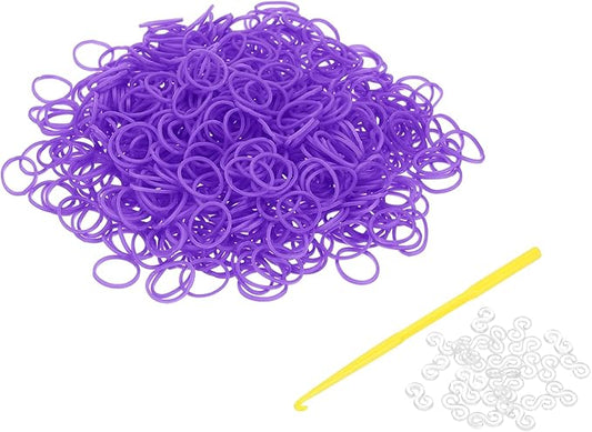 uxcell 600Pcs Loom Rubber Band, Bracelet Making Refill Kit Elastic Loom Band with 25Pcs S-Clips and 1Pcs Crochet Hooks for Weaving DIY Handcrafts, Purple