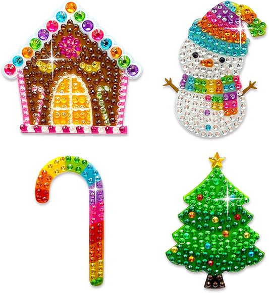 stickerbeans® rhinestone stickers - holiday set 4-pack, 2” x 2” each, unique sparkly cut-to-shape for collecting, trading, decorating laptops, phone cases, scrapbooks, for kids, teens, & adults