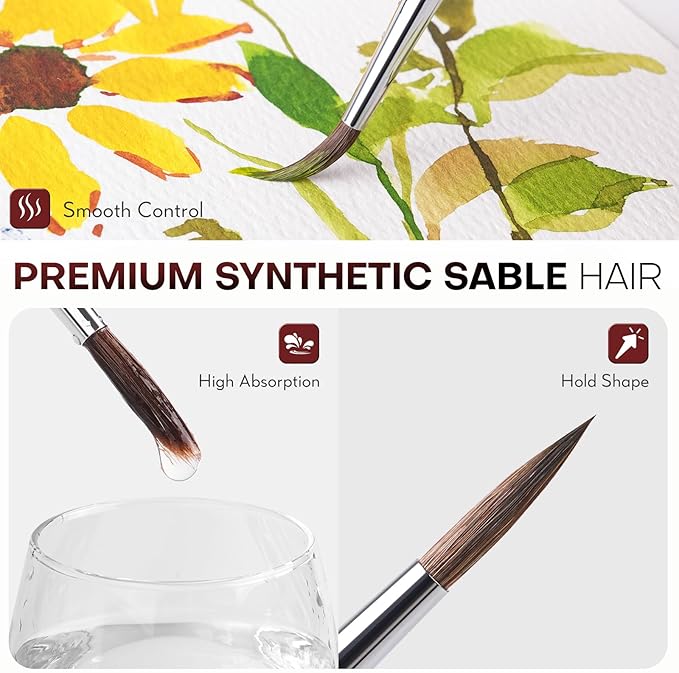 Professional Sable Hair Detail Paint Brush Set - 6 Miniature Art Brushes for Fine Detailing & Art Painting - Acrylic, Watercolor, Oil - Miniatures, Models, Red