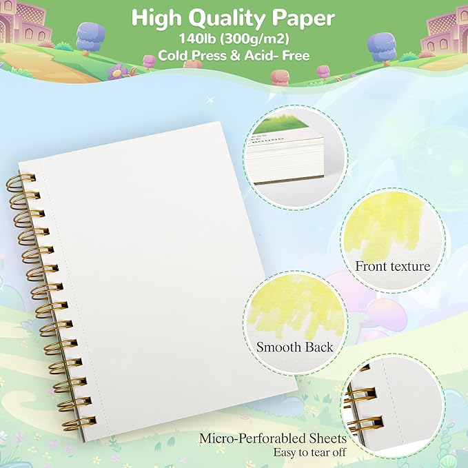 Elvendreth Water Color Paper Pad 5x5 Inch 30 Sheets Cold Press Paper (140lb/300gsm), Spiral Bound/Tear Line Watercolor Sketchbook for Smaller - Sized Exercises or Travel for Art Drawing Supplie