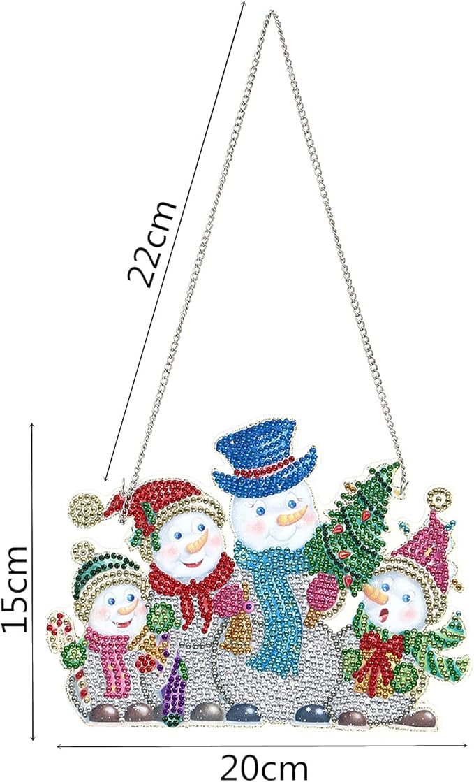 YEESAM ART DIY 5D Rhinestone Painting Christmas Decorations Hanging Kit, Snowman Snow Man Snowmen 20x15cm Rhinestone Art for Wall Door Window Decorations Hanging Mosaic Crafts Ornaments