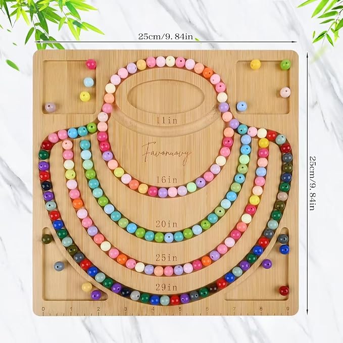 Favonuovy Bead Boards for Jewelry Making with 5 Sizes Bamboo Necklace Making Beading Tray 11" 16” 20” 25” 29" Wooden Necklace Sizer Measurement Design Mat Tool