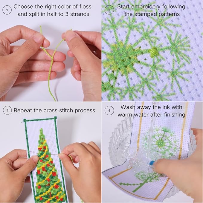 FREEBLOSS 6 Set Cross Stitch Bookmark Kit Scenery Pattern with 30 Colors Embroidery Floss DIY Bookmark Kit with Instruction Embroidery Kit for Beginners 8''x2.4''