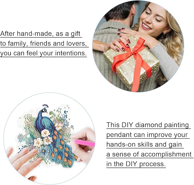 JISHSHAY 2 PCS Diamond Painting Pendant DIY Peacock Peafowl Diamond Art Wind Chimes Special Shaped Crystal Crystal Suncatcher Diamond Art Ornaments Diamond Painting Hanging for Garden Wall Door Window
