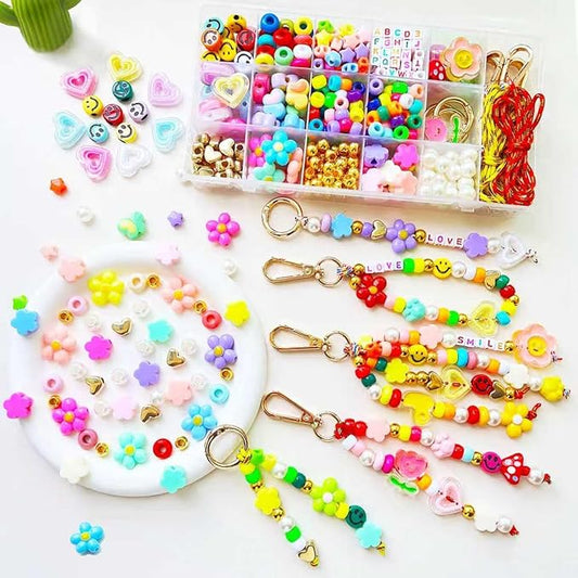 BOAJUNWU 519PCS Beaded Keychain Making Kit for Women,Acrylic Alphabet Bead Jewelry Making Kit Bag Charms DIY Key Chain Beads Supplies Crafts Accessoriess