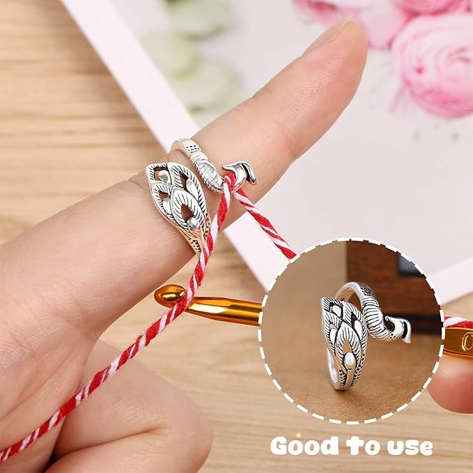 Adjustable Knitting Crochet Loop Ring 4 Pcs Crochet Ring for Finger Yarn Tension Rings Easy Crocheting Hand Knitting Supplies for Crochet Work for Women