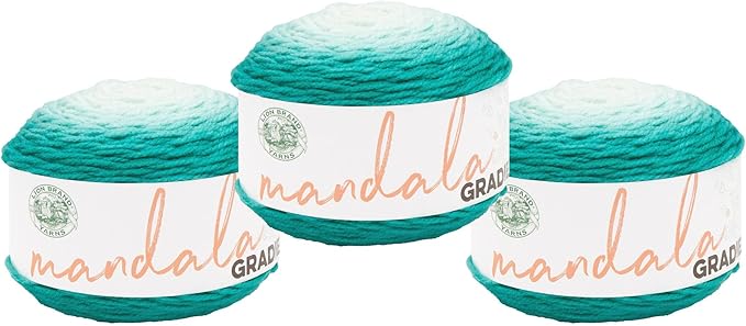 Lion Brand Yarn Mandala Gradient, Multicolor Yarn for Knitting, Crochet and Crafting, Seagreen, 3 Pack