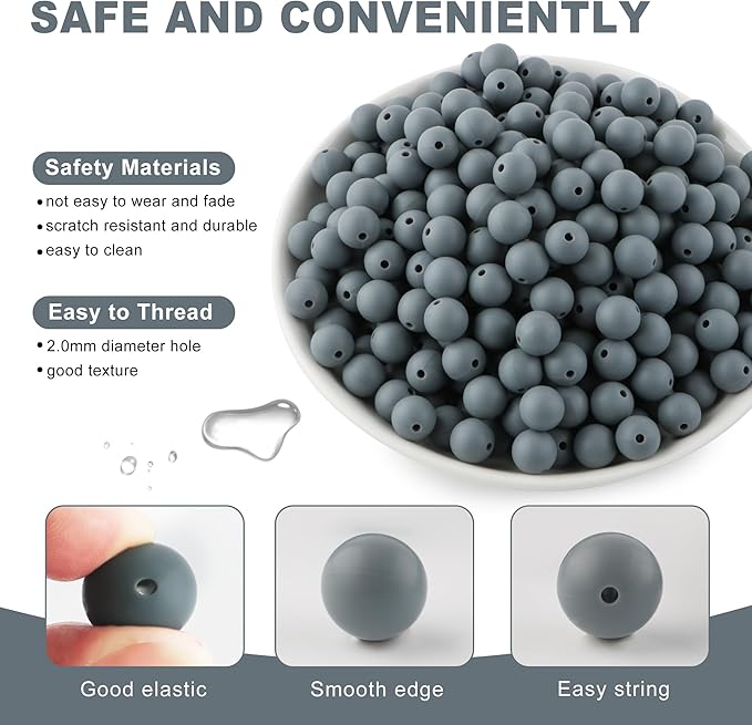 160Pcs 12mm Silicone Beads for Keychain Making Bracelet Necklace, Bulk Round Silicone Beads for Pens（Dim Gray）