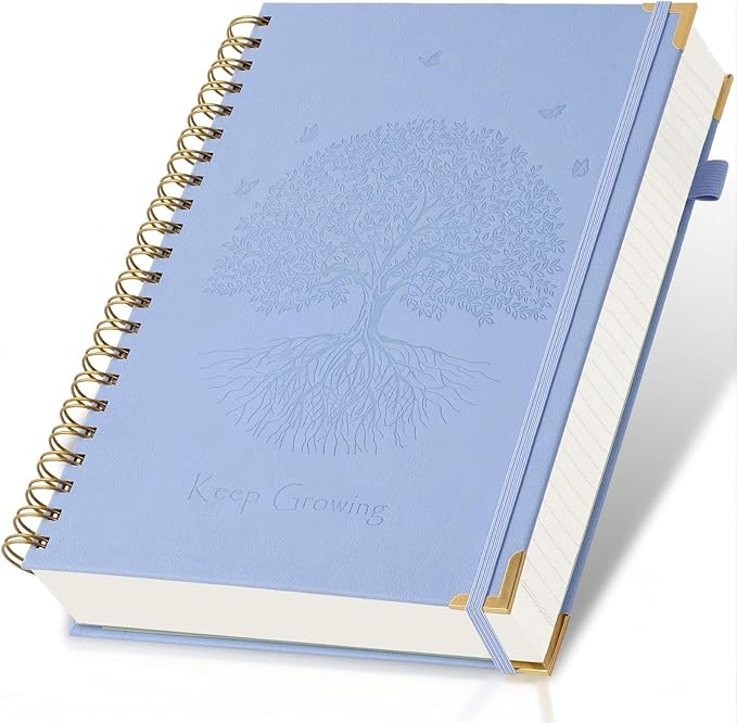 Blank Notebook, Spiral Sketch Book, 300 Page Hardcover Leather Sketchbook, No Bleed Thick Paper Sketchbook for Drawing, Small A5 Unlined Notebook Journal for Women Men, 8.5" x 5.5", Blue Sketch Books
