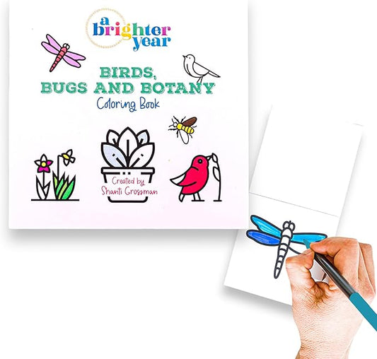 A Brighter Year The Original Adult Mini Coloring Book - Birds Bugs & Botany Edition - 3” x 3” Pocket Size, 50 Pages, Lay Flat Binding, Thick Paper, No Bleeding - Stress & Anxiety Relief - Gift
