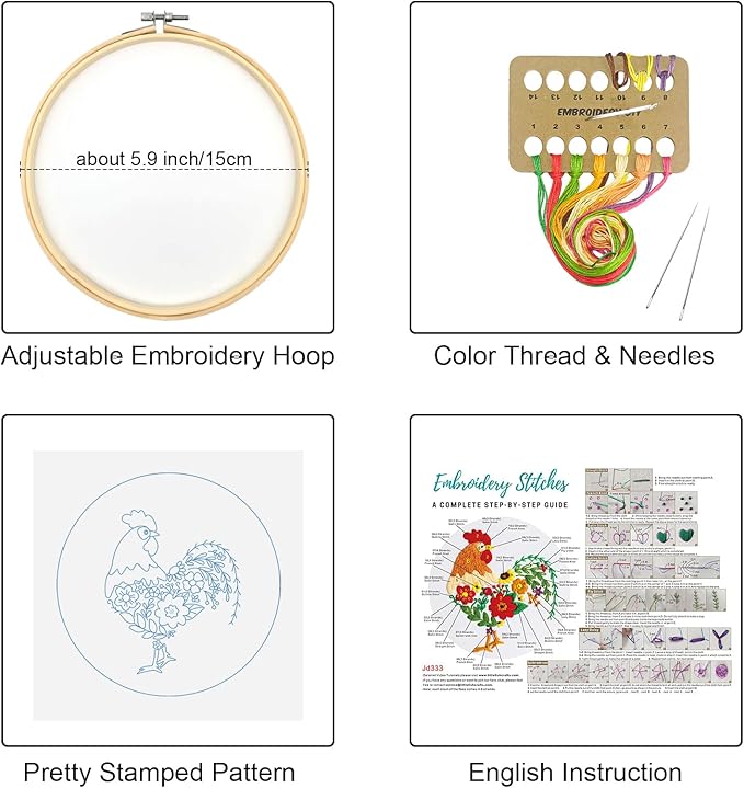 louise maelys funny animal embroidery kits for beginners,cross stitch kit for adults,diy needlepoint with rooster and flower pattern