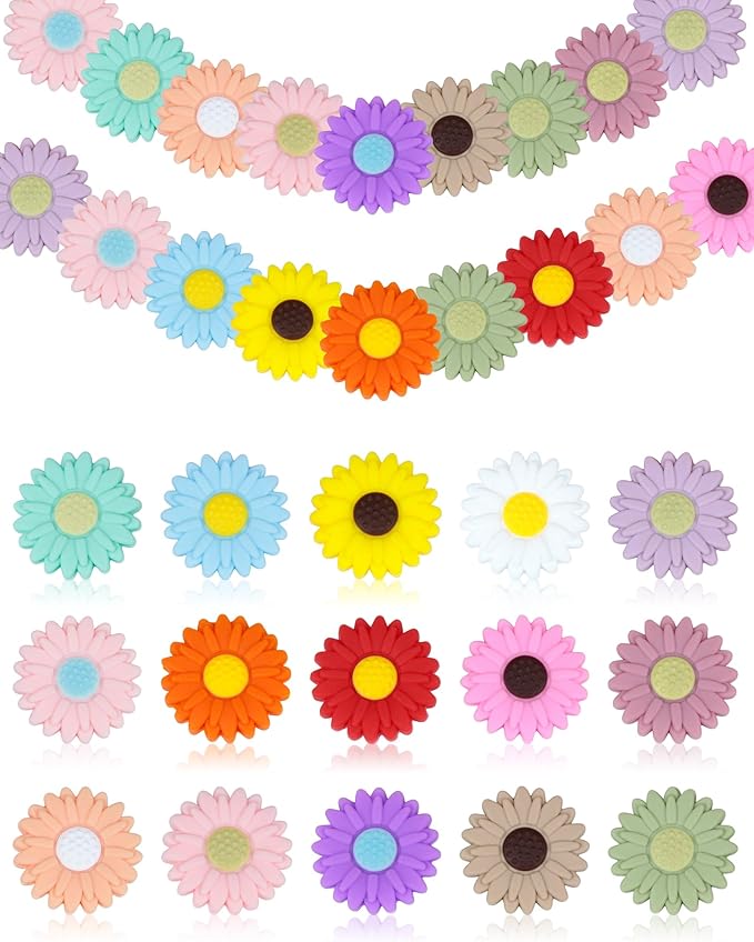 30PCS FIVEIZERO Focal Beads – Sunflowers Beads,Sunflowers Focal Bead Bulk, Flower Shape Silicone Loose Beads for Pens, Necklaces，Bracelets and Keychain Making