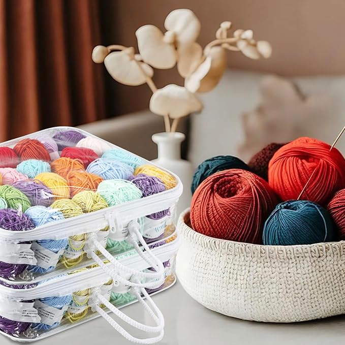 5 Pack Clear Yarn Storage Bags, 12x16x4 Inches Yarn Storage Organizer Tote Bag for Knitting Needles Crochet Hooks Yarn Balls Yarn and Unfinished Project, White
