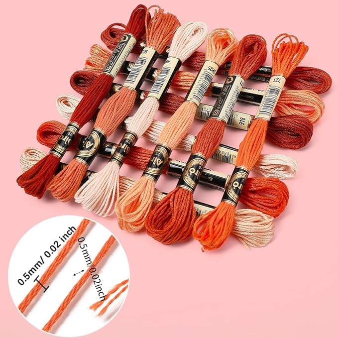 12 Skeins 6 Ply Variegated Embroidery Floss Orange Gradient Crewel Friendship Bracelet String Bulk Cross Stitch Floss Yarn Thread Bulk for Jewelry Making Hand Sewing Stitching Crafts DIY