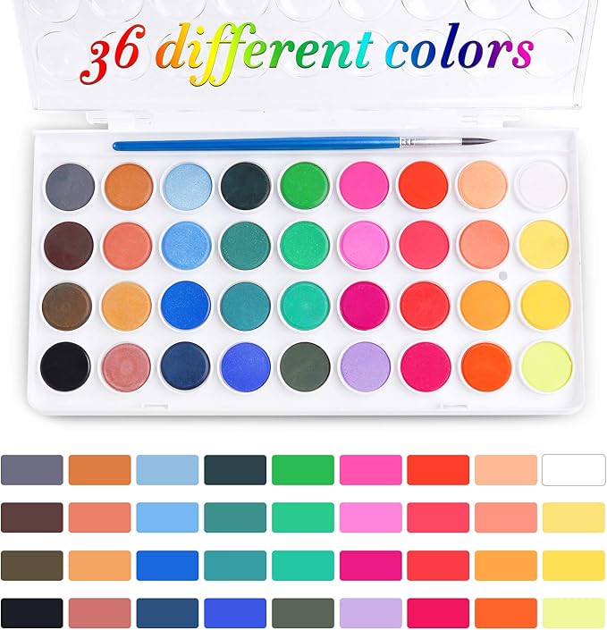 AROIC Watercolor Paint Set, 36-Color Watercolor Paint with 10 Brushes, Non-Toxic Washable Watercolors for Adults, Art Supplies for Painting, Drawing, DIY Crafts, School, Classroom, Artist Use for Age 12+