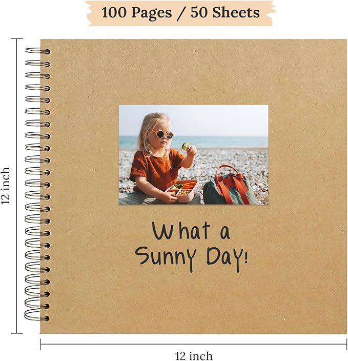 Scrapbook 12x12 Inch DIY Scrapbook Album Hardcover Kraft Paper Scrap Book Photo Albums 100 Pages Perfect for 4x6 / 5x7 / 6x8 Photos Memory Book for Family, Wedding