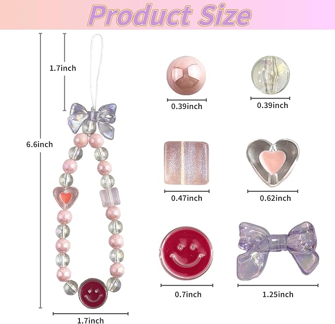 SHUANGART 252 Pcs Phone Chain Beaded Making kit, Cell Phone Charms Lanyard Wrist Strap Set with Acrylic Assorted Pastel Beads Butterfly Flower Heart Candy Round Beads for Women DIY Bracelet Keychain