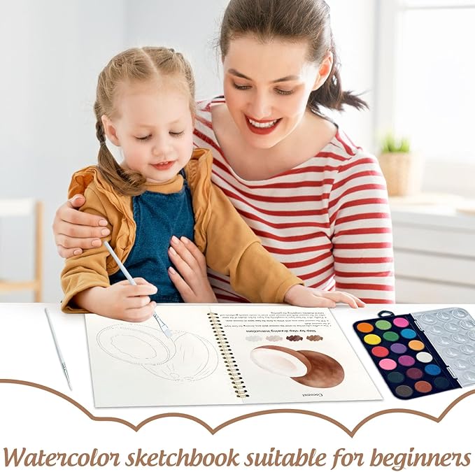 Watercolor Workbook, Water Coloring Book, 12 Different Patterns of Original DIY Designs, 18 Colors Watercolor Paint Set, Beginner-Friendly Watercolor Workbooks (Fruits), Perfect Gifts for Adults
