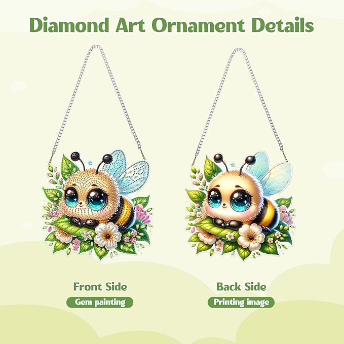GHHKUD Bee Diamond Art Hanging Kit for Adults, DIY Double Sided Diamond Painting Hanging St.Patrick's Day, Special Shaped Acrylic Ornaments Pendants for Window Home Garden Wall