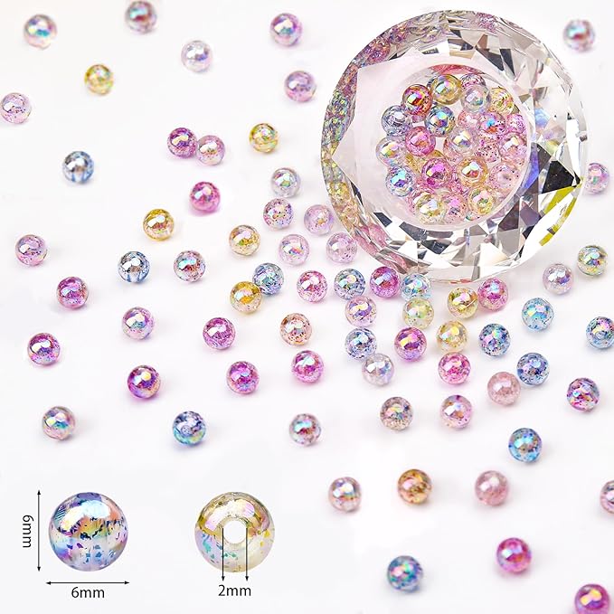 bonny boxx 1000pcs 6mm smooth shimmering ab round beads, plastic resin bubblegum balls chunky gumball beads for necklace and bracelet making, crafting supplies