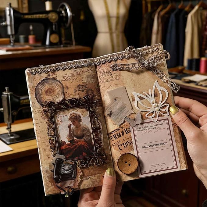 CraftBloom Sailing Scrapbook Kit 34Pcs, Vintage Nautical Junk Journal Supplies with Paper Ephemera, PET Stickers, Lace Trim, Pearl Stickers, Buttons & Gold Coins for Scrapbooking Journaling Collage