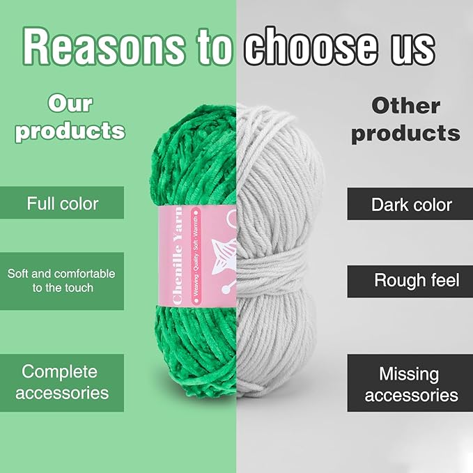 LUNARM Chenille Velvet Yarn for Crocheting Knitting with Big Eye Needles, Handcrafts Weaving Soft Chenille Yarn for Making Blankets, Clothes, Pattern Knitting - 3 * 3.35oz,3 * 162yds (Green)