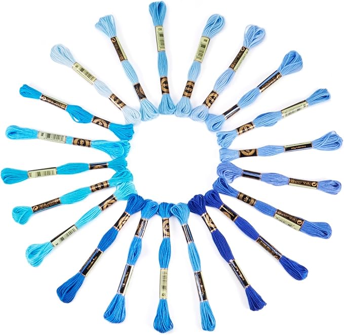 FASHEWELRY 183 Yards Polyester Embroidery Floss Blue Crewel Cross Stitch Threads 1mm 6-Ply Embroidery Thread Bulk for Sewing Bracelet Making Knitting Art Crafts Supply