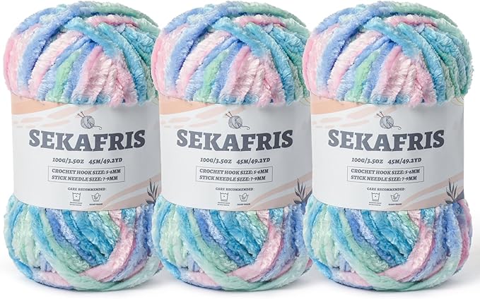 Fuzzy Chunky Chenille Yarn for Crocheting，Soft Plush Yarns for Hand Knitting，Bulky 3x100g（3x49.2 yd） Baby Blanket Yarn for Crocheting Amigurumi，Crochet Fluffy Velvet Yarns (Candy Floss)
