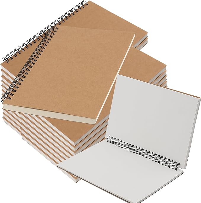 KINJOEK 20 PCS A5 Sketchbooks Bulk, 120 Pages 60 Sheets Side Spiral Bound Sketch Pads, A5 Kraft Cover Blank Spiral Notepads for Drawing, Sketching, Painting, Writing