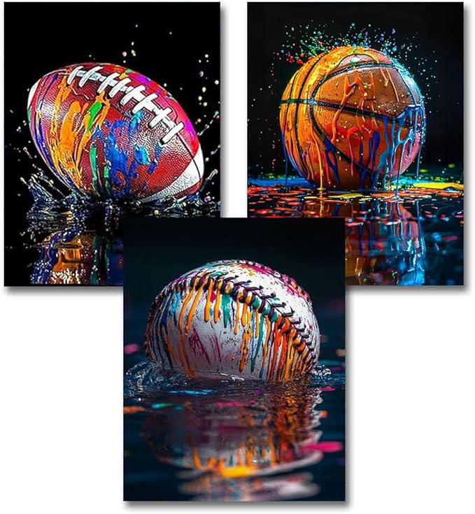 3 Pack Stamped Cross Stitch Kits for Adults - Graffiti Ball Sports Cross Stitch Kits for Beginners,11 CT Cross Stitch Patterns Dimensions DIY Counted Cross Stitch Kits for Adults Arts Craft 12x16 inch