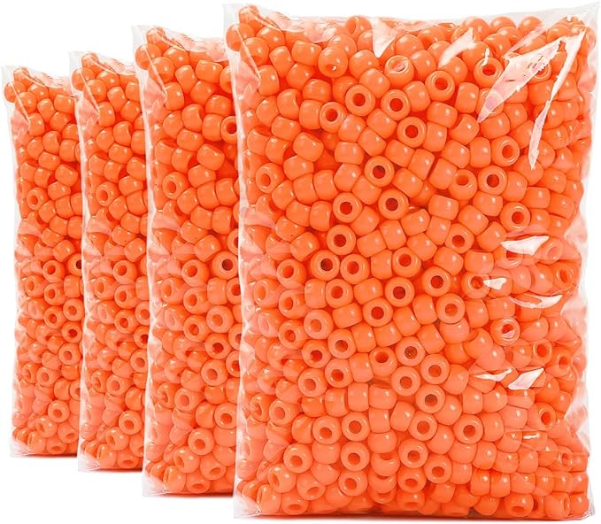 praisebank 4000pcs orange barrel plastic pony beads for jewelry making, crafts, hair braids