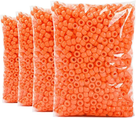 praisebank 4000pcs orange barrel plastic pony beads for jewelry making, crafts, hair braids