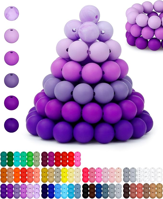 160pcs fiveizero 12mm silicone beads for keychain making, purple mixed 6 colors round silicone bead bulk for pens, rubber beads for bracelets and diy crafts