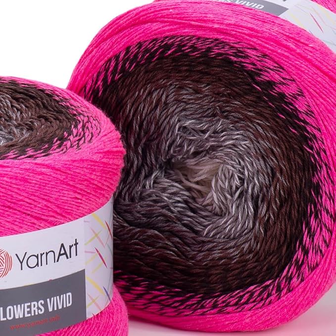 YarnArt Flowers Vivid Gradient Yarn – 55% Cotton 45% Acrylic – Multicolor Ombre for Knitting & Crochet – Lightweight Fine, 250g (8.8 oz), 1094 yds – Rainbow Summer (501)