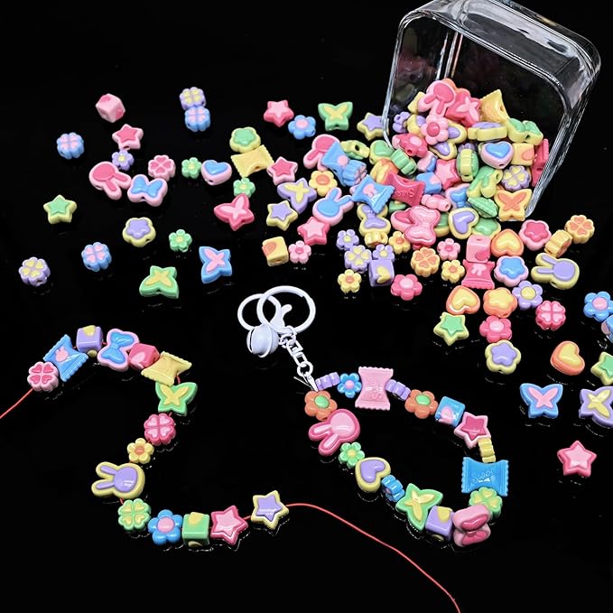 Assorted Acrylic Beads for Bracelet Making kit, 200g+ 11-Style, Pony Candy Kawaii Charms Beads DIY Craft Supplies for Jewelry Keychain Necklaces(Mixed III Candy Color, 145+Pcs, 0.45lb.)