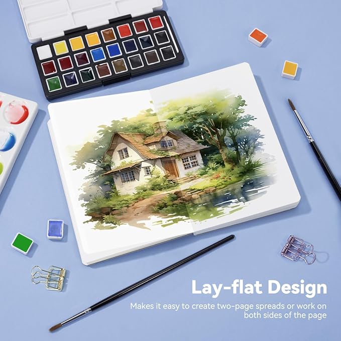 Lightwish Watercolor Journal, 100% Cotton Hot Press Watercolor Paper,140lb/300gsm Acid-Free, 24 Sheets 5.12x7.48” Sketchbook for Adults, Students, and Kids