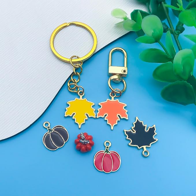 Youdiyla 48pcs Alloy enamel maple leaf pumpkin set series Pendant Jewelry Making DIY Keychain Earrings Pendant Various Design Charms for Jewelry Making Bracelets Necklace (SN279)