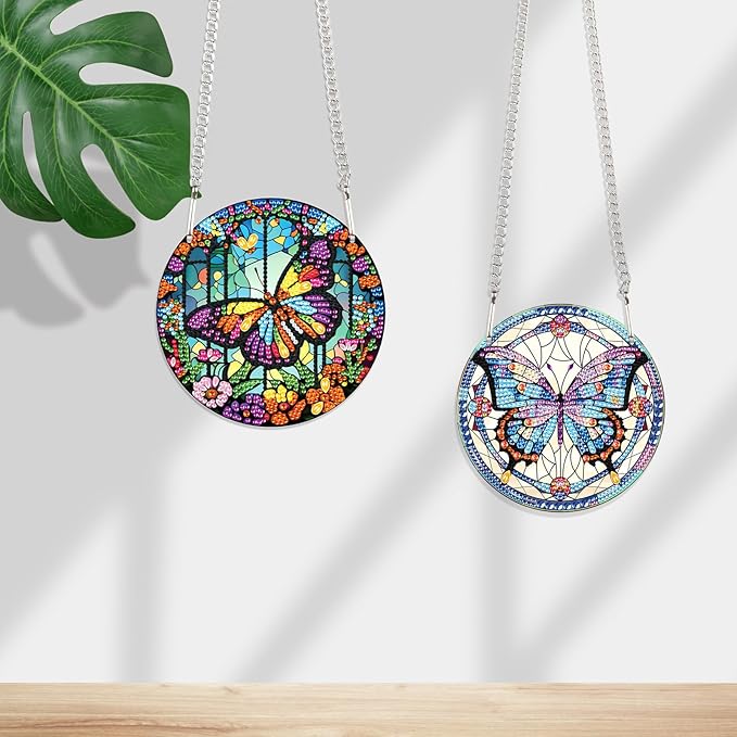 JISHSHAY 2 Pcs Diamond Painting Pendant Kits - Butterfly & Special Shape Diamond Art - Suncatchers & Hanging Art - Window Clings & Decor
